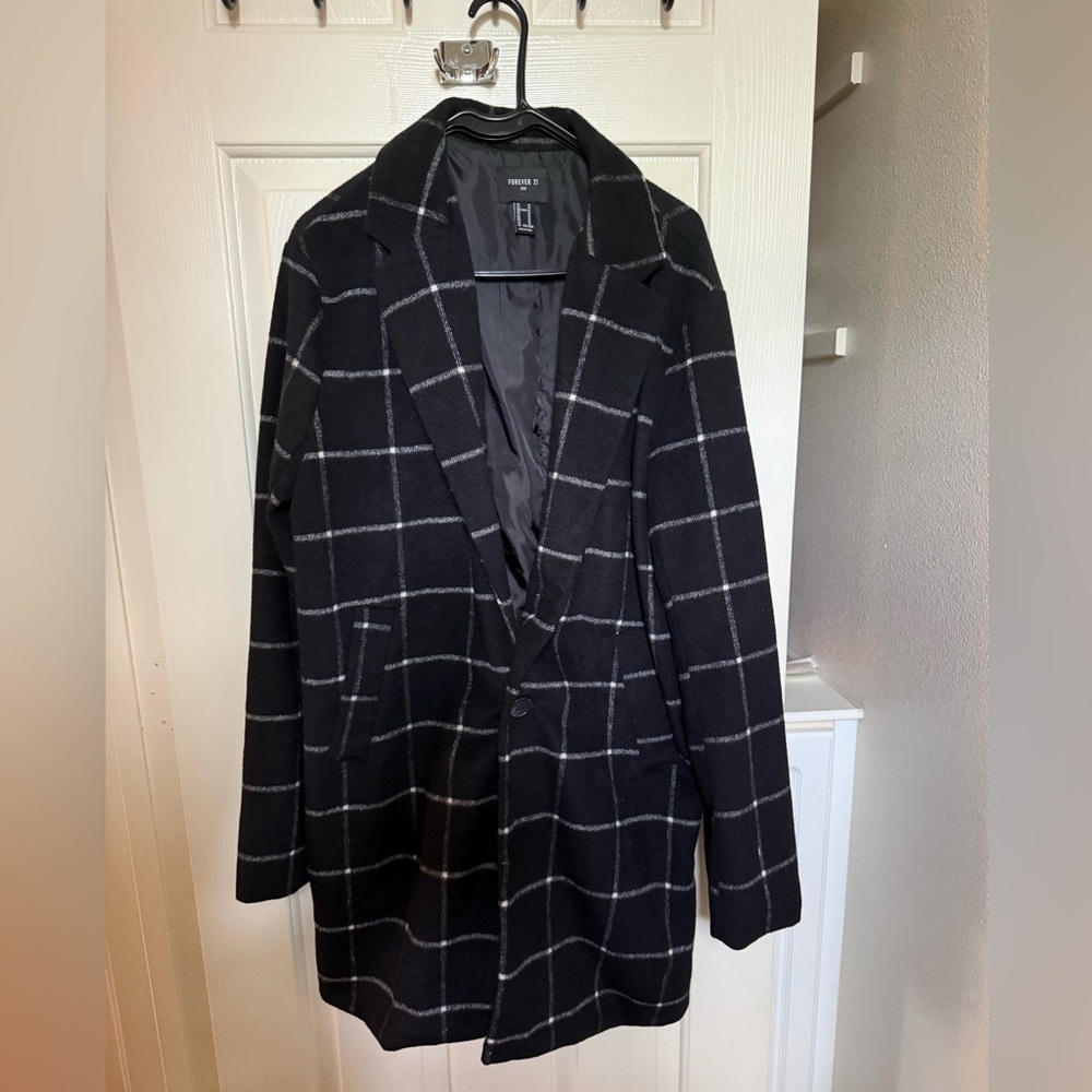 Black and White Plaid Coat for men